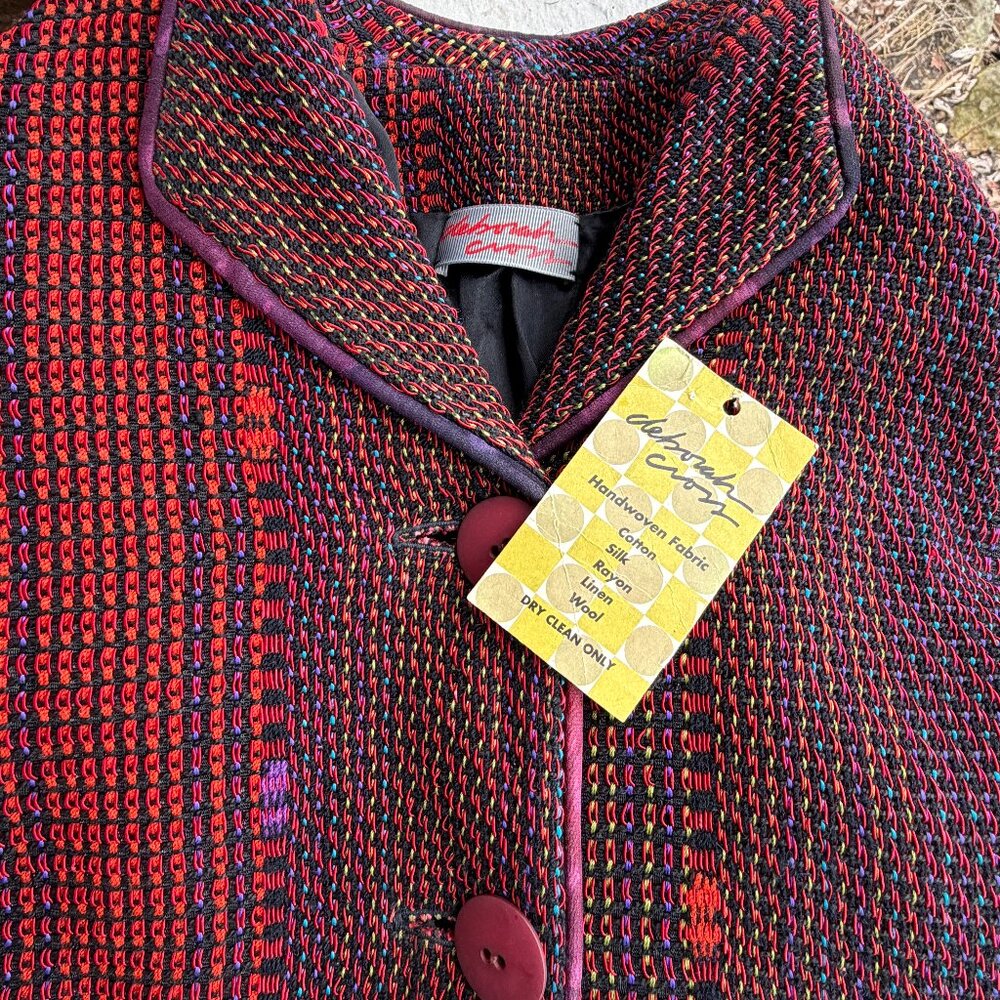 Vintage 90s Deborah Cross Boutique Handwoven Textiles Art Red Blazer Jacket 8 M